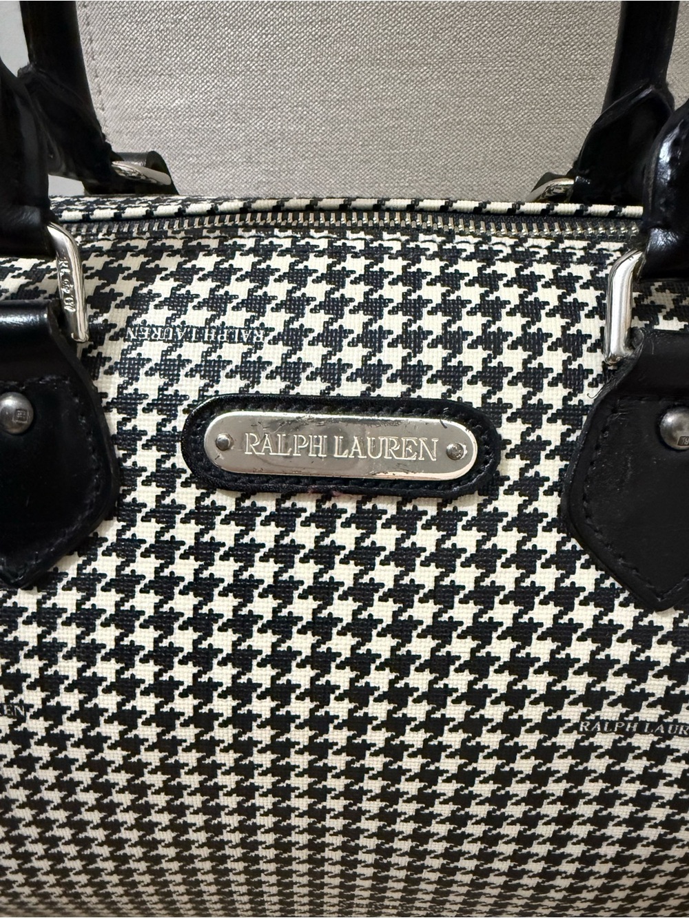 Ralph Lauren Black & White Houndstooth Bowling Satchel - Picture 7 of 8